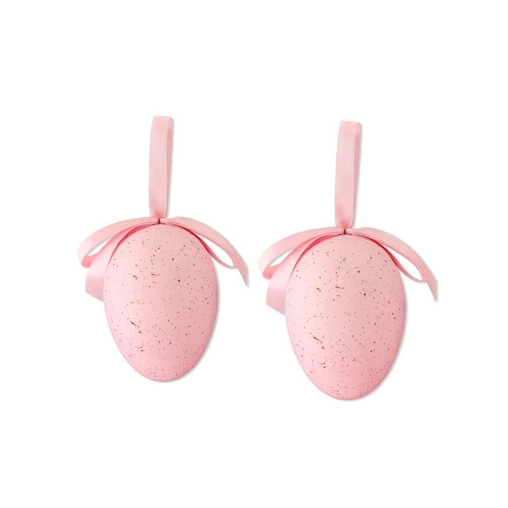 Lot of two Way to Celebrate Jumbo Speckled Easter Egg Hanging Decoration Pink 6"
